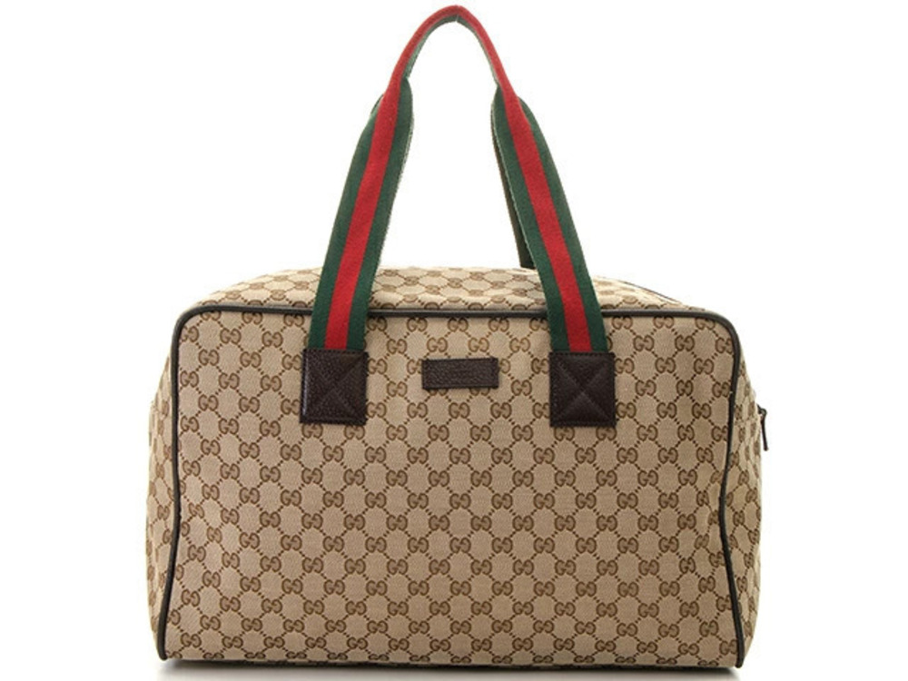 Gucci GG Canvas Boston Bag Beige Cream Brown